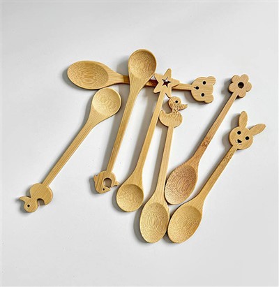 Llwy bambŵ cartwn ciwt